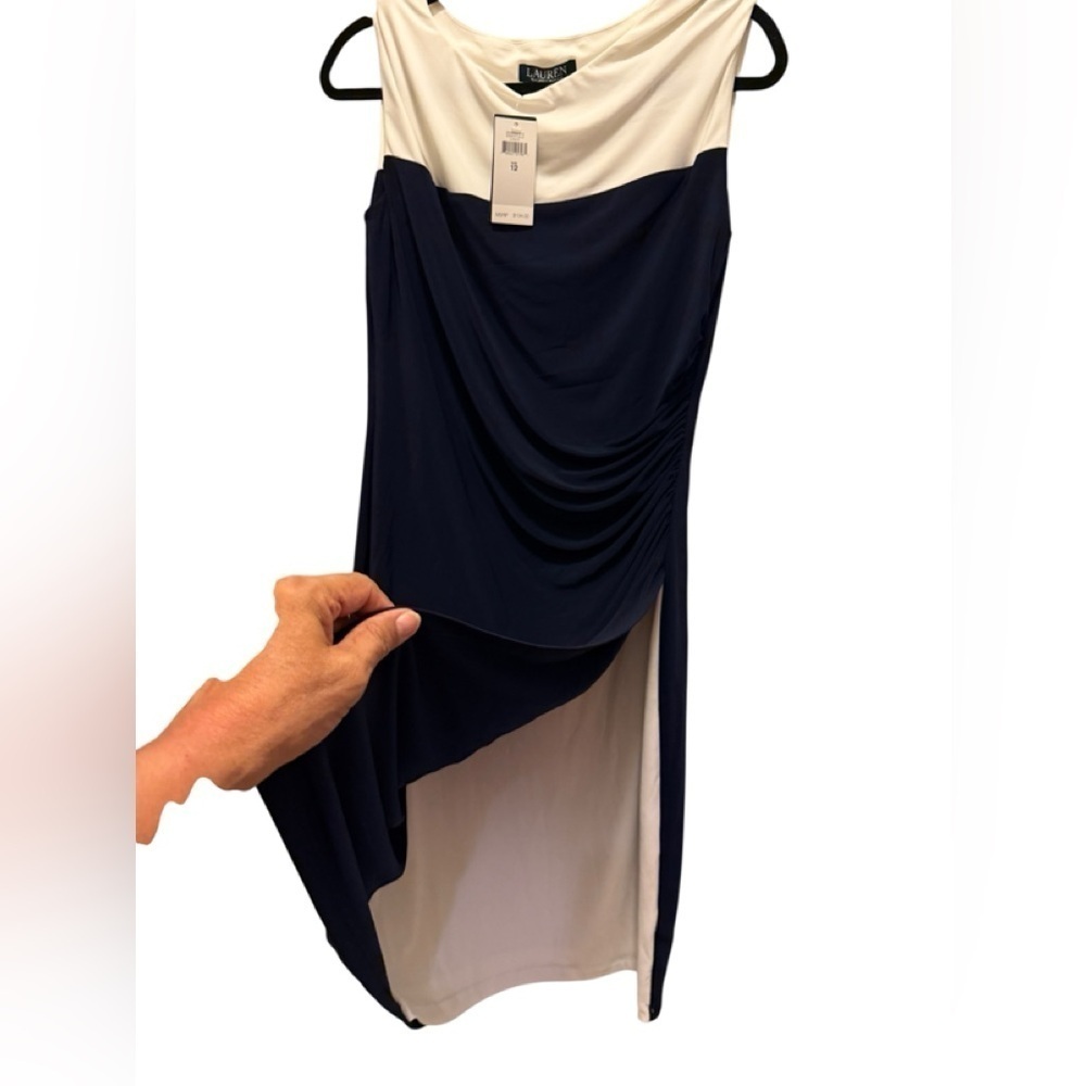 Ralph Lauren Strapless Navy and Cream Dress with tag
